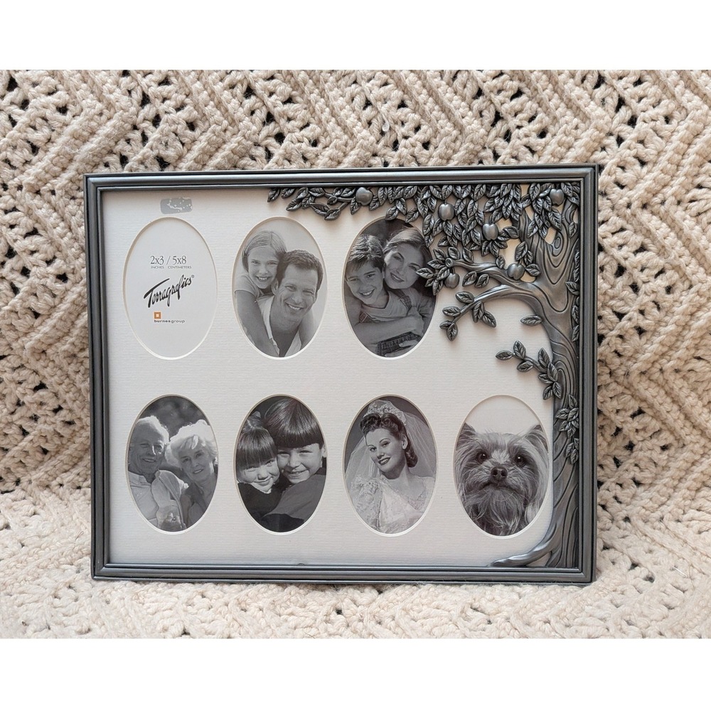 Terragrafics Burnes Group Pewter Family Tree Collage Frame 7 Oval Openings 2x3